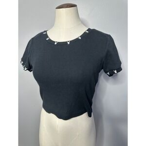 Playboy by PacSun Womens Black Ribbed Crop Top Bunny Logo Baby Tee Size Medium